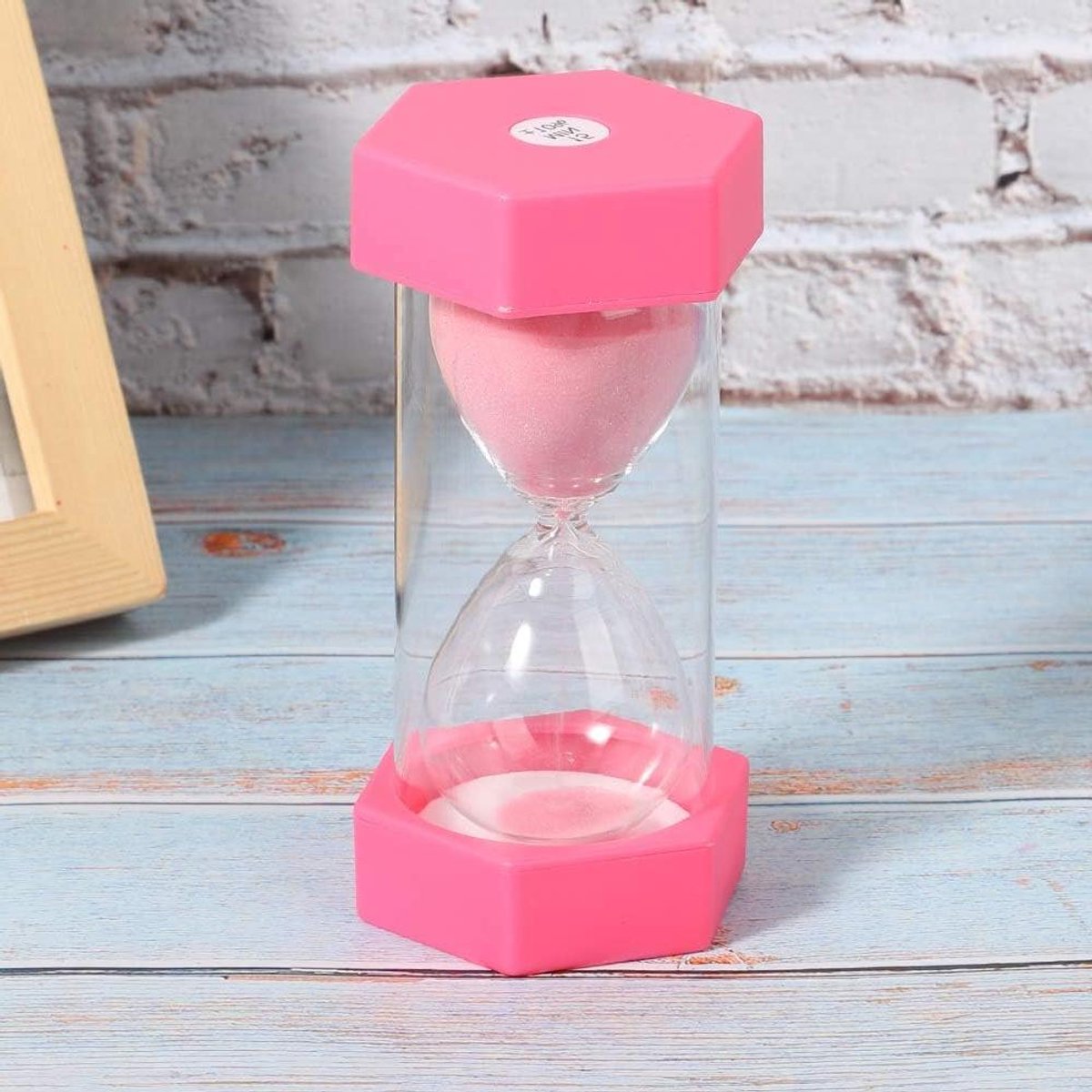 Zeshoekige Zandloper - Kindertimer - Tijd Leren - 15 Minuten - 13 cm Hoog - Roze