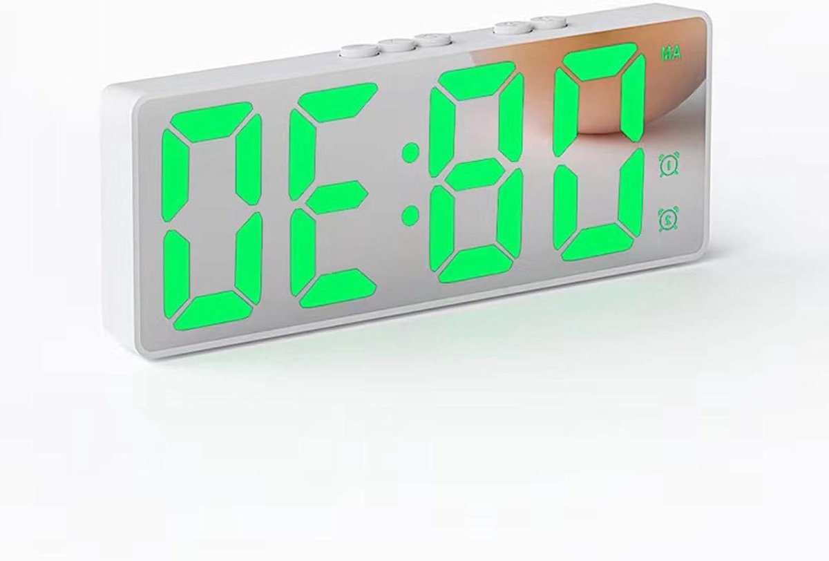 Digitale Wekker - Spiegelklok - Wakker Worden - Spraakbediening - 160mm Breed - Wit