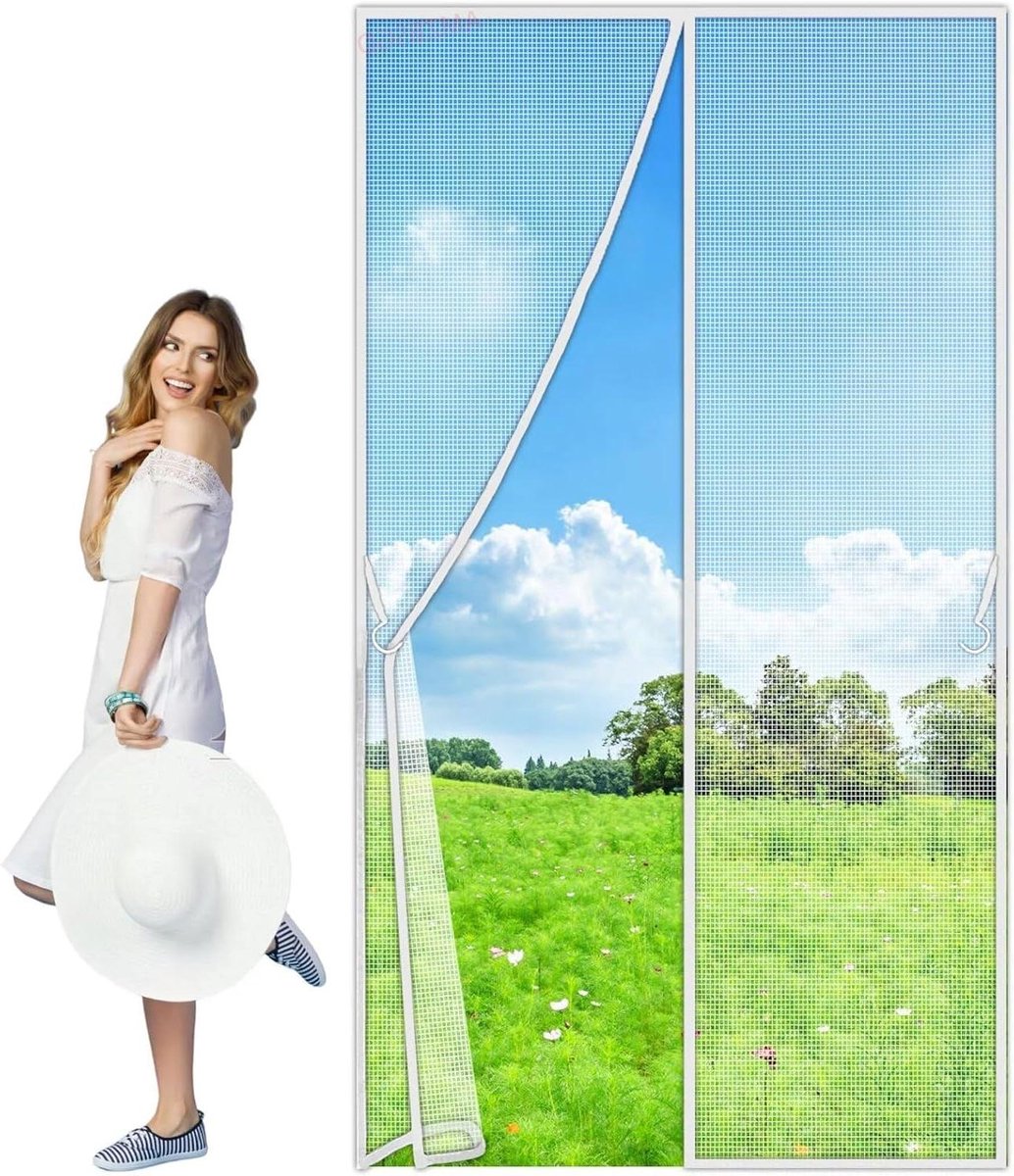 Horren Gordijn - Muggenhor Deur - Insecten Buiten - Magnetische Sluiting - 140x290cm - Wit