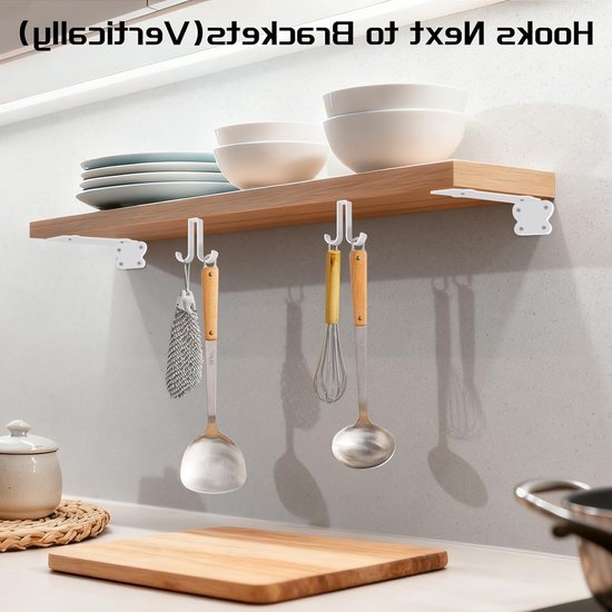 L-vormige planksteunen 20 cm, 2 paar witte steunen met 4 dubbele haken, ideale oplossing voor DIY projecten en wanddecoratie thuis — afbeelding 2