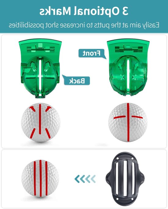 2 Stuks Golfbal Liner Templates voor Putt Lineaire Uitlijning met Klem en Tri-Line Sjablonen, Golf Tekenhulpmiddel met Kruis Pijl en Tri-Line Patronen — afbeelding 2