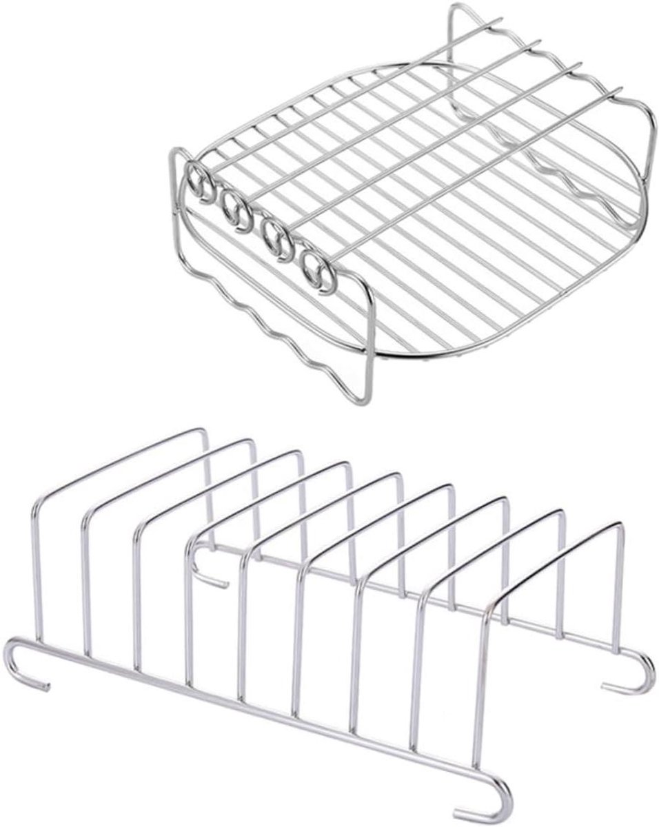 Airfryer Accessoires Set - Grillrek Toastrek - Bakken Grillen - Roestvrij Staal - 17.5x17.5x7 cm - Zilver