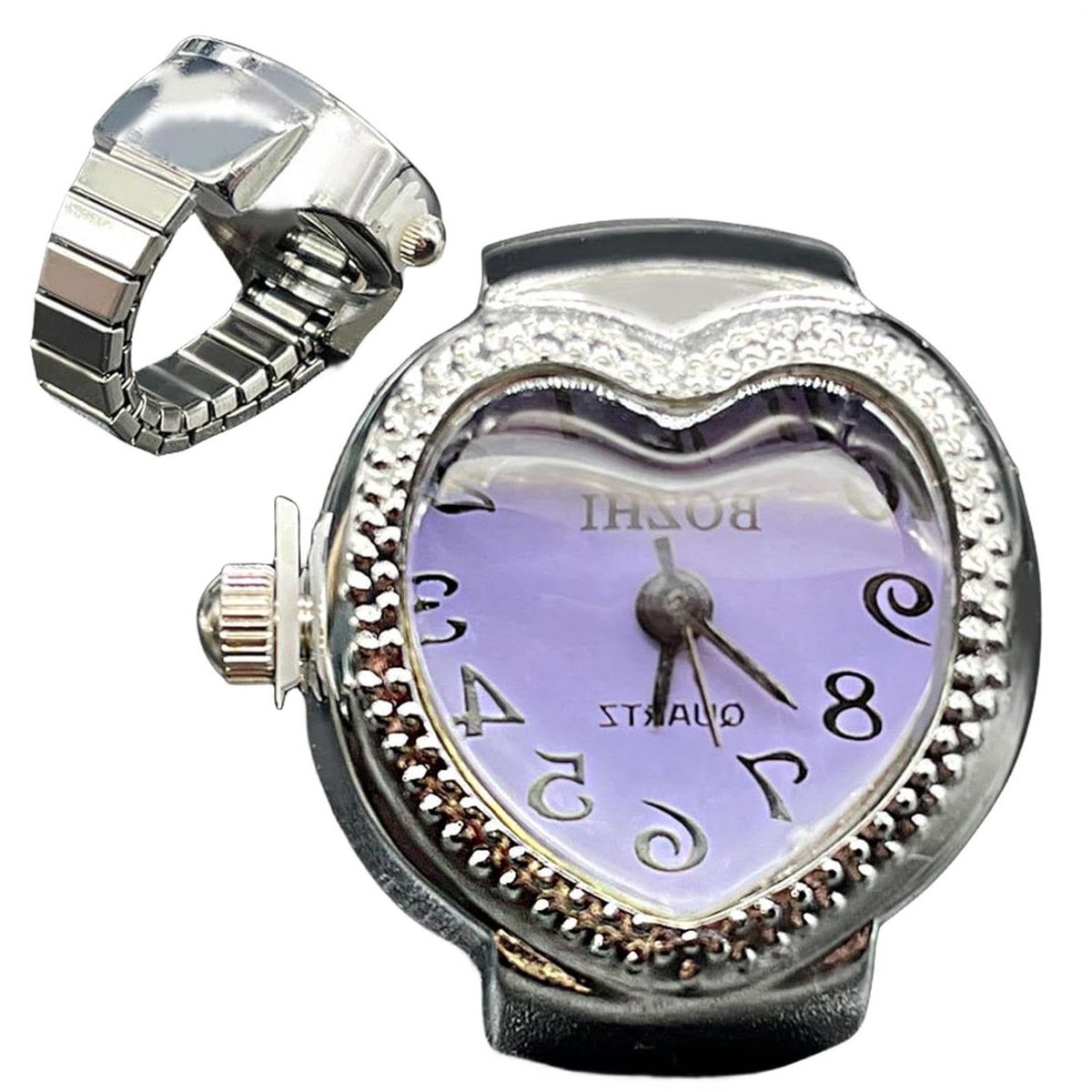 Vingerhorloge Ring - Ringhorloge Quartz - Mode Accessoire - Hartvorm Design - 5 cm - Paars