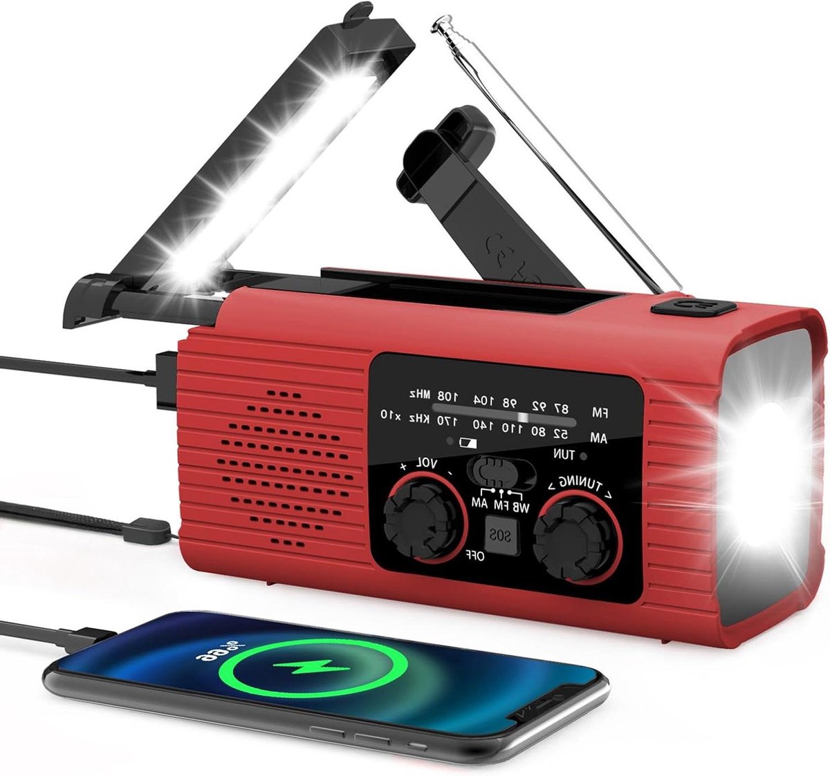 Noodsituaties Radio - Draagbare Crank Radio - Veilig Blijven - SOS Alarm Functie - 13.5 cm - Rood