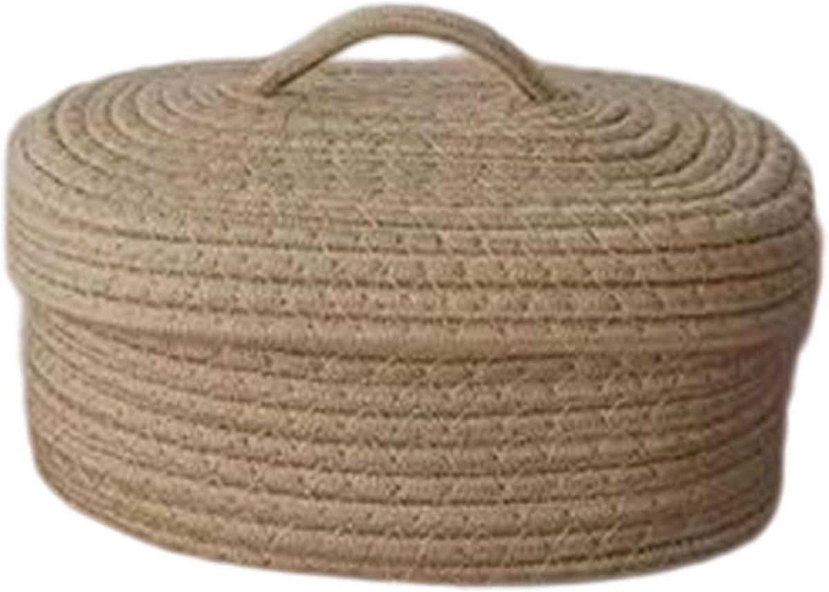 Opbergmand Katoen - Organizer Mand - Spullen Opbergen - Met Deksel - 23 cm Lengte - Kaki