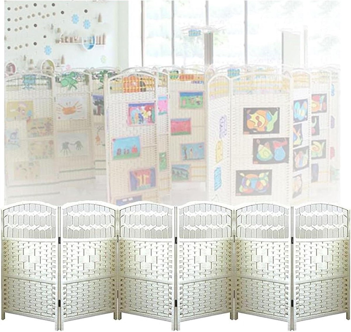 Kamerscherm panelen - Privacywand decoratief - Ruimte verdelen - Handgeweven rotan - 6 pan