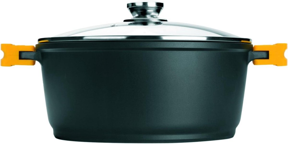 Gegoten Aluminium Pan - Kookpan met deksel - Lekker Koken - Full-induction bodem - 28 cm - Zwart