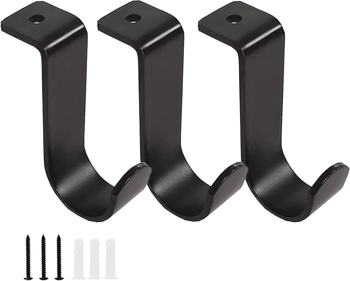 Stevige plafondsteunen voor gordijnroedes, 3-pack, geschikt voor 2.5 cm roedes, ideaal voor thuis, patio en kantoor (Zwart)