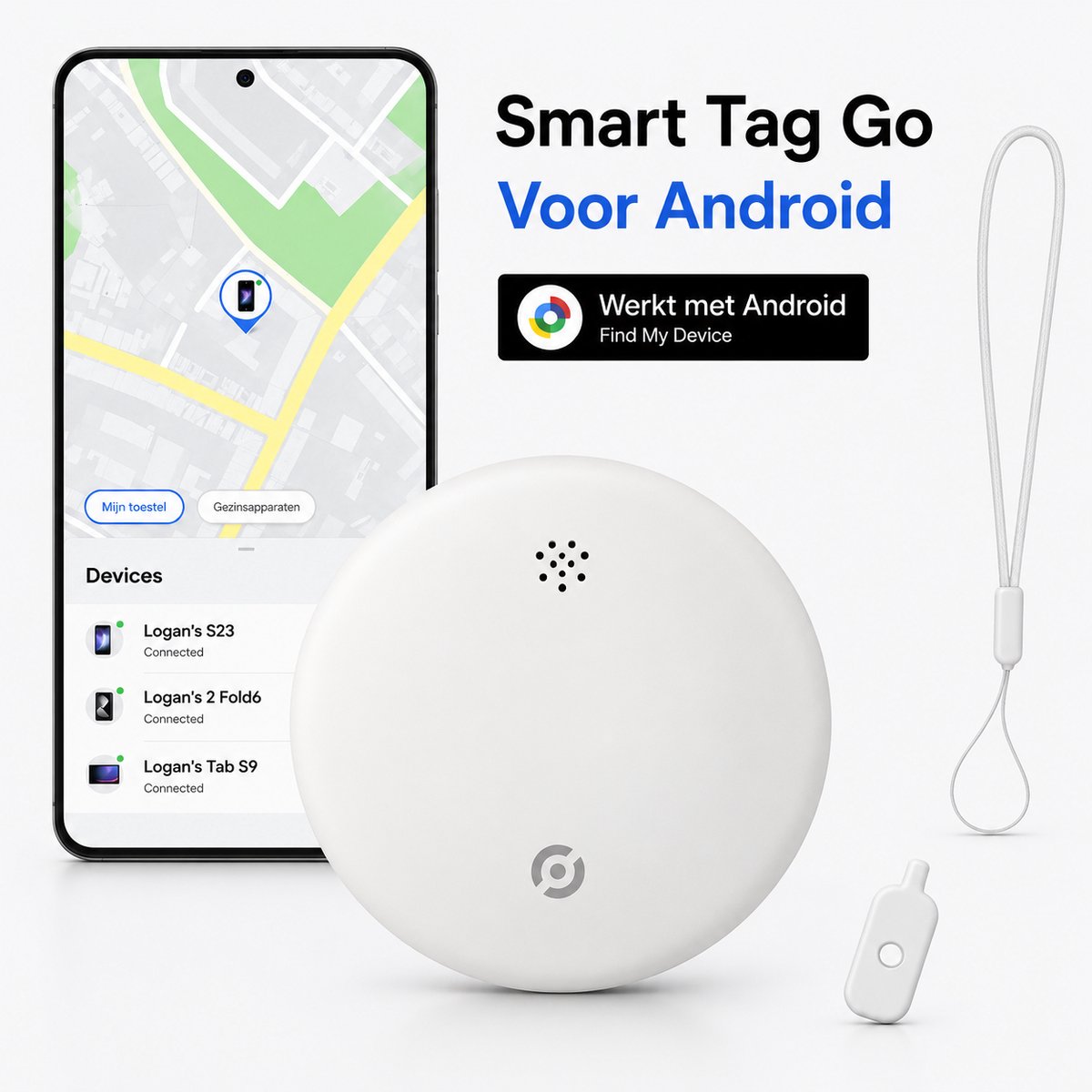 Android GPS Tracker – Real-time Locatie Volgsysteem – Werkt met Google Find My app- Alleen geschikt voor Android telefoons- Gecertificeerd - Batterij Vervangbaar - 24/7 live locatie meekijken - Wit