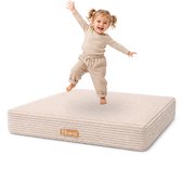 Flumi - Kinder Trampoline voor thuis - Zachte springmatras - Beige - Afneembare hoes - 110 x 71 cm