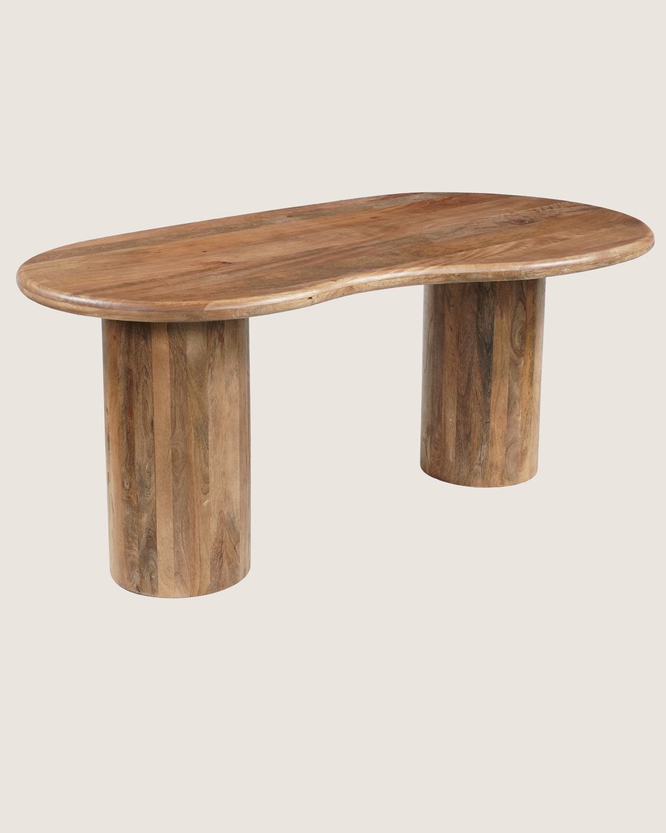Niva Home Organische Eettafel 180 cm Mangohout – Bruin – Houten Kolom Onderstel – Modern Design – 4-5 Personen