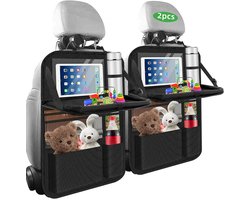 2 stuks - Auto-achterbank organizer - Achterbank organizer - 9 opbergvakken - Met tafelhouder - Met tafelblad - Reisaccessoire - Zwart