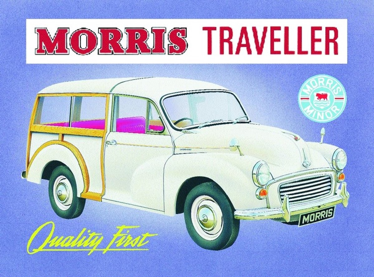Magneet Morris Traveller 6x8 cm – Vintage Koelkastmagneet – Klassieke Britse Stationwagon – Retro Decoratie – Koelkast Whiteboard Magneet – Cadeau Autoliefhebber – Morris Fan – Verzamelaar