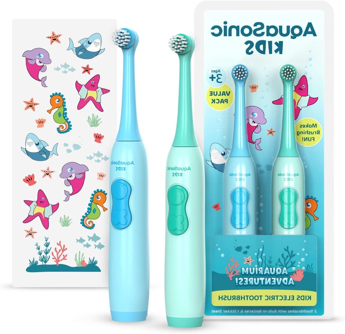 Elektrische Tandenborstel Kinderen - Kindertandenborstel Poetsset - Tandenpoetsen Stimuleren - Zachte Oscillerende Haren - 2 Stuks - Blauw