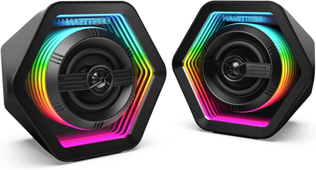 Gaming Luidsprekers - PC Speakers - Muziek Luisteren - Dynamische RGB Verlichting - 50 Watt - Zwart