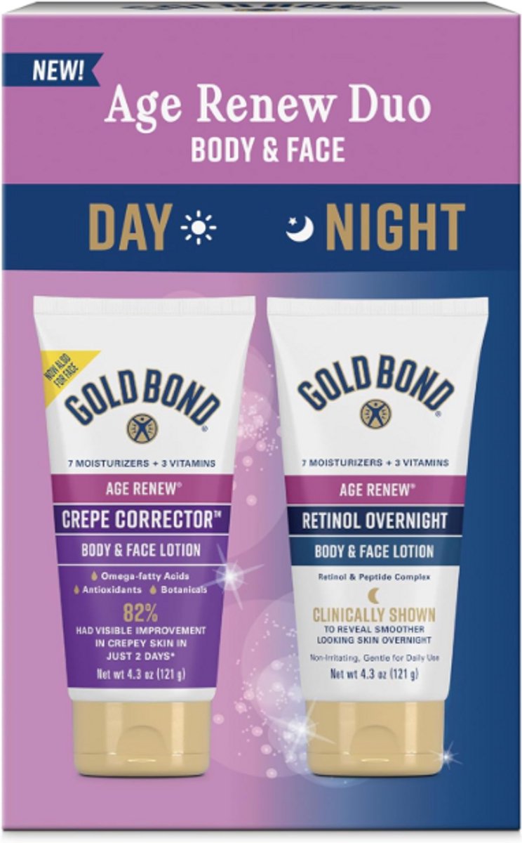 Gold Bond Age Renew Retinol Overnight Lotion & Crepe Corrector Body & Face Lotion Duo Set 121g – Verstevigende & Gladmakende Huidverzorging tegen Crepey Skin