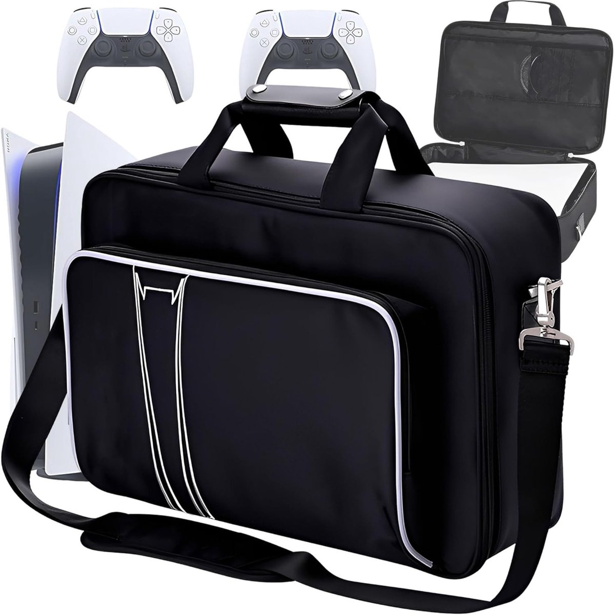 Ruime Opbergtas voor PS5, 45 x 30 x 15 cm, Waterdicht Nylon, Draagtas met Verstelbare Schouderband, Ideaal voor Console en Accessoires