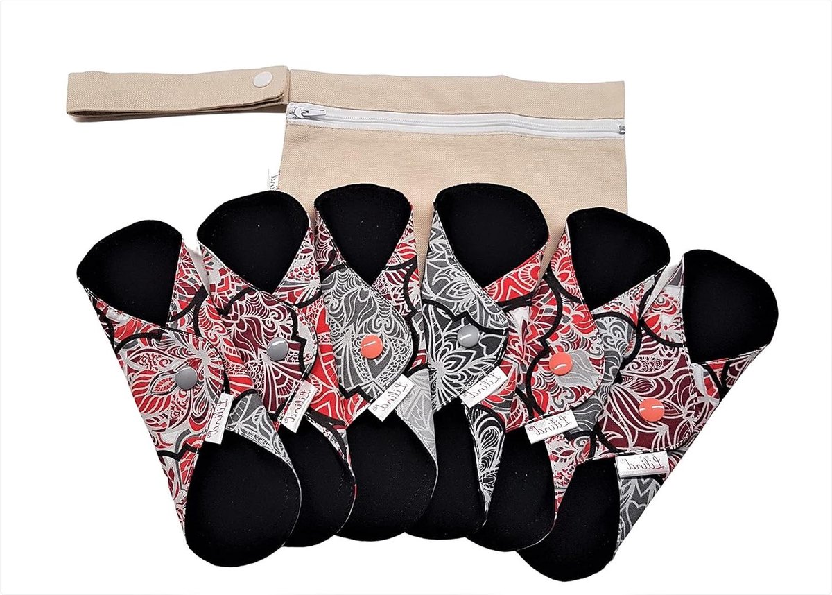 Katoenen Menstruatiepads - Herbruikbare maandverbanden - Hygiënisch Werken - Ademend Hypoallergeen - 30cm - Zwart