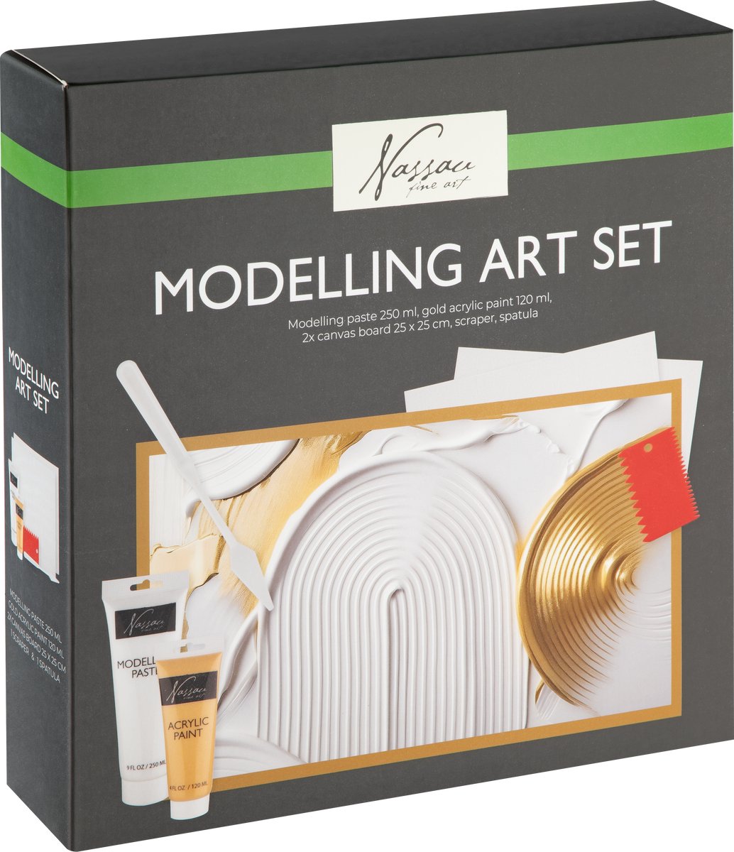 Nassau Fine Art Modelleerpasta Art Set - Schilderen voor Volwassenen - Homedeco - Goud Acrylverf - 2pcs Canvas 25x25cm - Scraper en Spatel - Textured Art DIY Set - Creatief Volwassenen