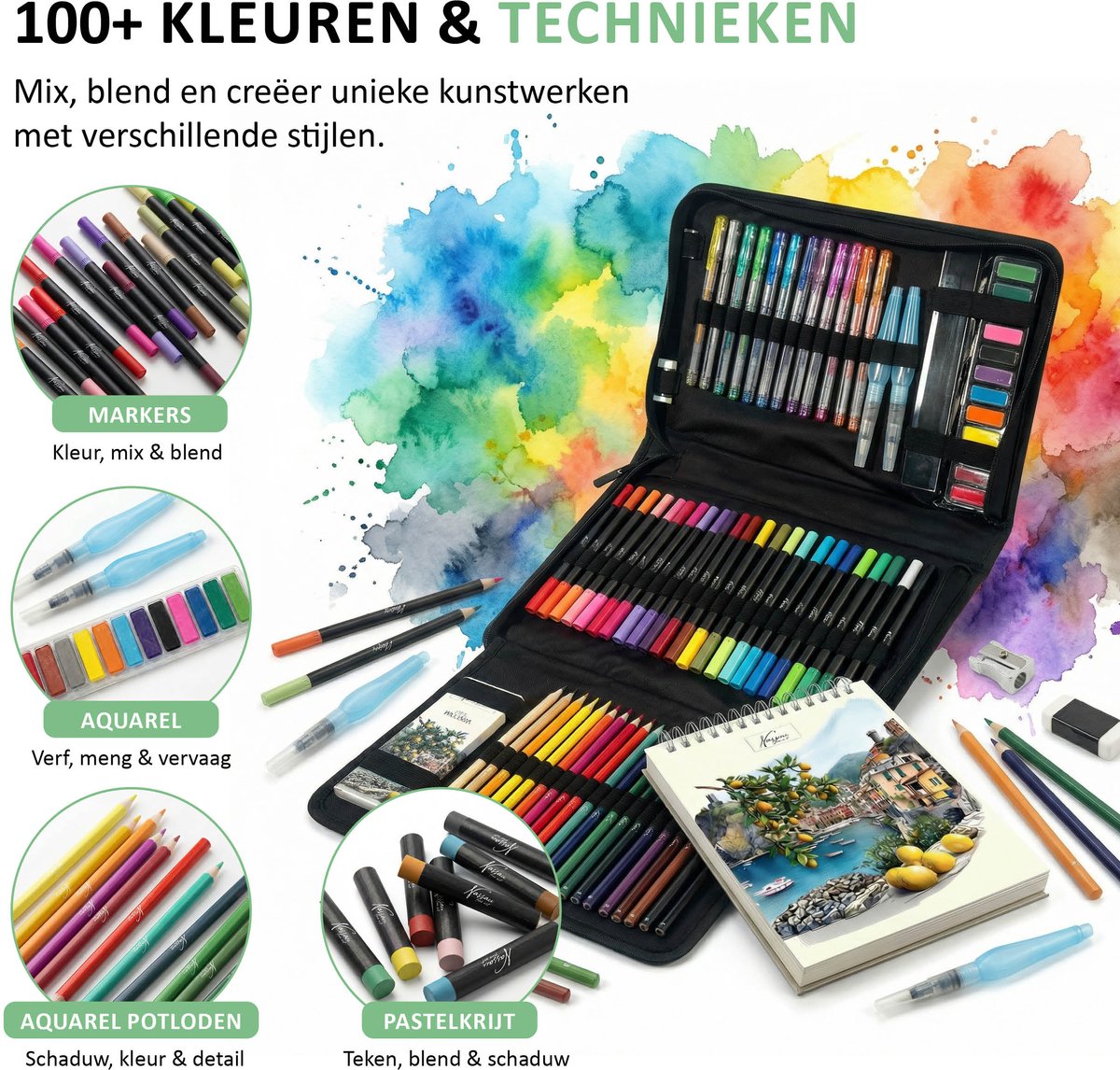 Nassau Fine Art Professionele Tekenset 83pcs – Complete Tekenetui met Stiften, Potloden, Verf & Schetsboek – Creatieve Set voor Kinderen & Volwassenen – Ideaal voor onderweg — afbeelding 5