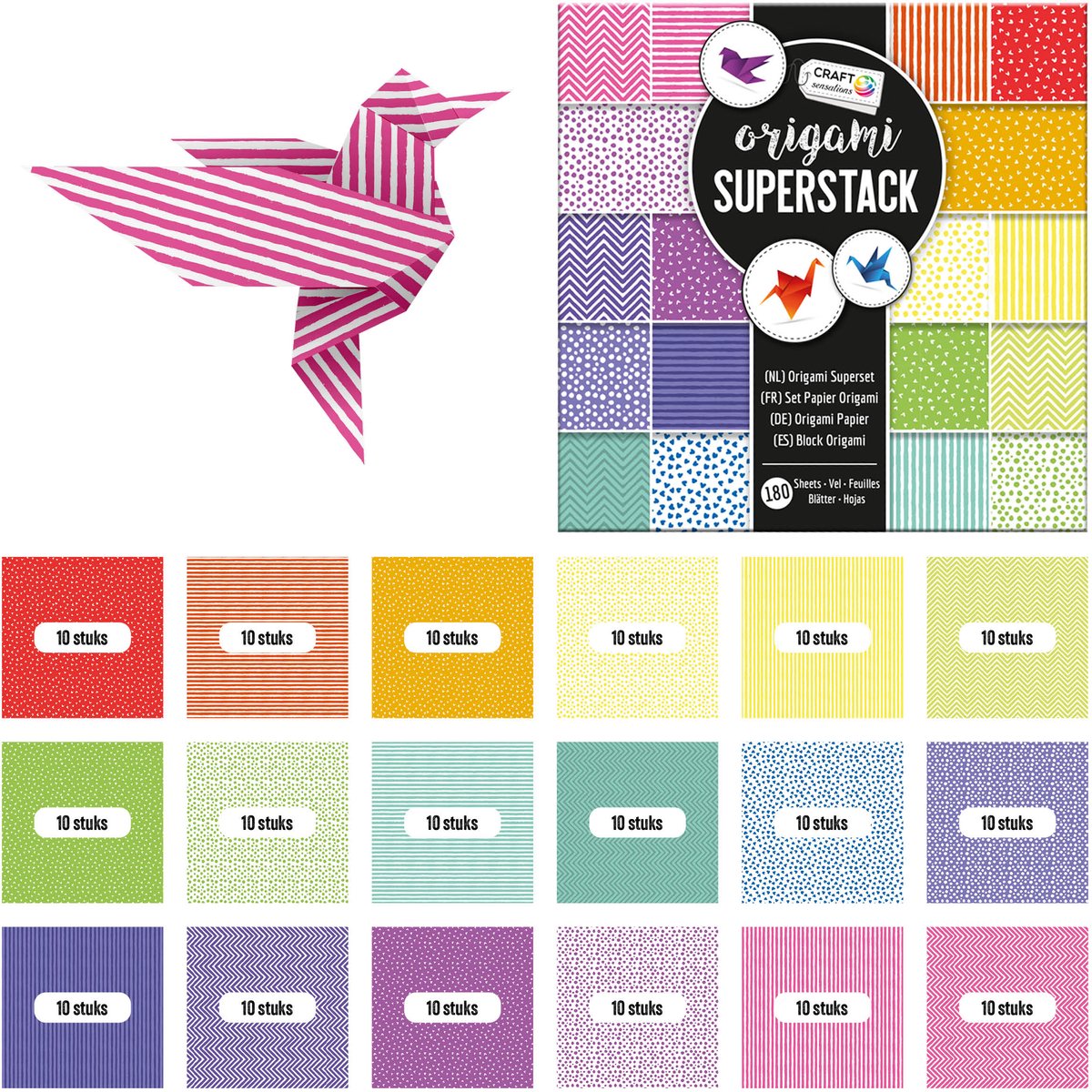 Origami Papier 180pcs - Vouwblaadjes - 15x15cm - Hobby en Creatief voor Kinderen en Volwassenen - Kraanvogel vouwen - Vouwvoorbeelden — afbeelding 3