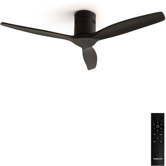 Plafondventilator 40W Ø132 cm zwart met afstandsbediening, 6 snelheden, timer, zomer-/winterfunctie, IP44, stil