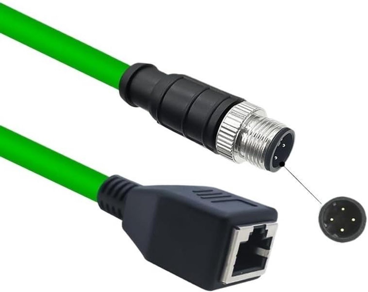 M12 naar RJ45 Verlengkabel - Netwerkkabel Adapter - Netwerk Verbinding - Gigabit Snelheid - 30 Meter - Zwart