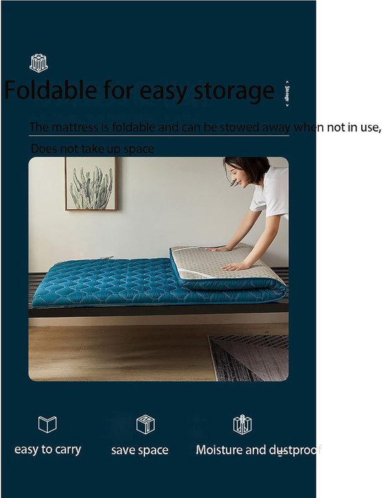 Japanse Vouwmatras - Vloerbed Futonmatras - Kamperen en Logeren - Zacht en Ademend - 90x200cm - Grijs — afbeelding 3