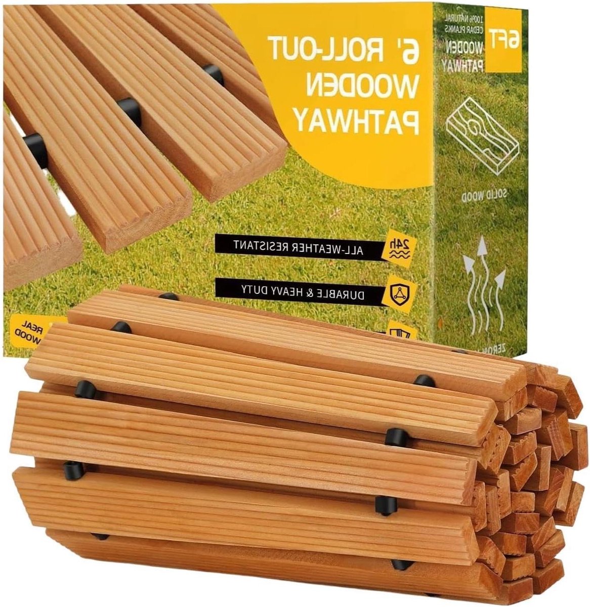 Houten Tuinpad - Rolbaar Terras - Buitenpad Creëren - Betrouwbare Vergrendeling - 1 vierkante meter - Natuurlijk Hout