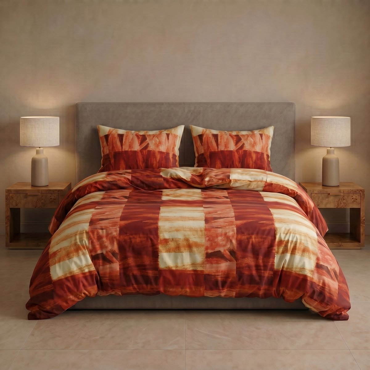 SENZATIONE 100% Katoen Percaline Dekbedovertrek 200x200/220-2x60x70 cm ELLY ROOD