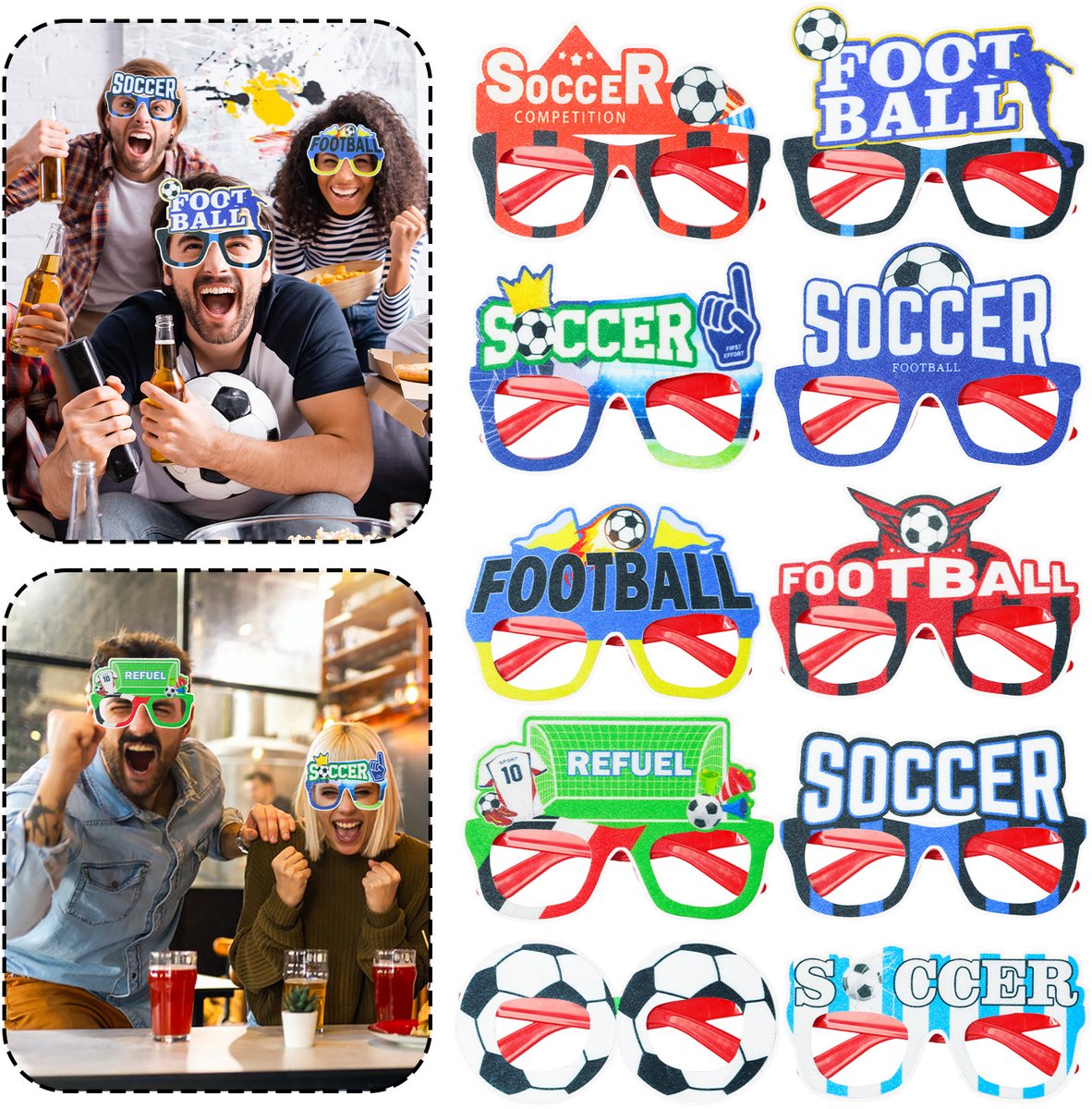 Voetbal Feestbrillen Set - 10 stuks - Grappige Partybrillen - Festival bril - voor WK 2026 Versiering, EK en Voetbalfeesten - voor Kinderen en Volwassenen
