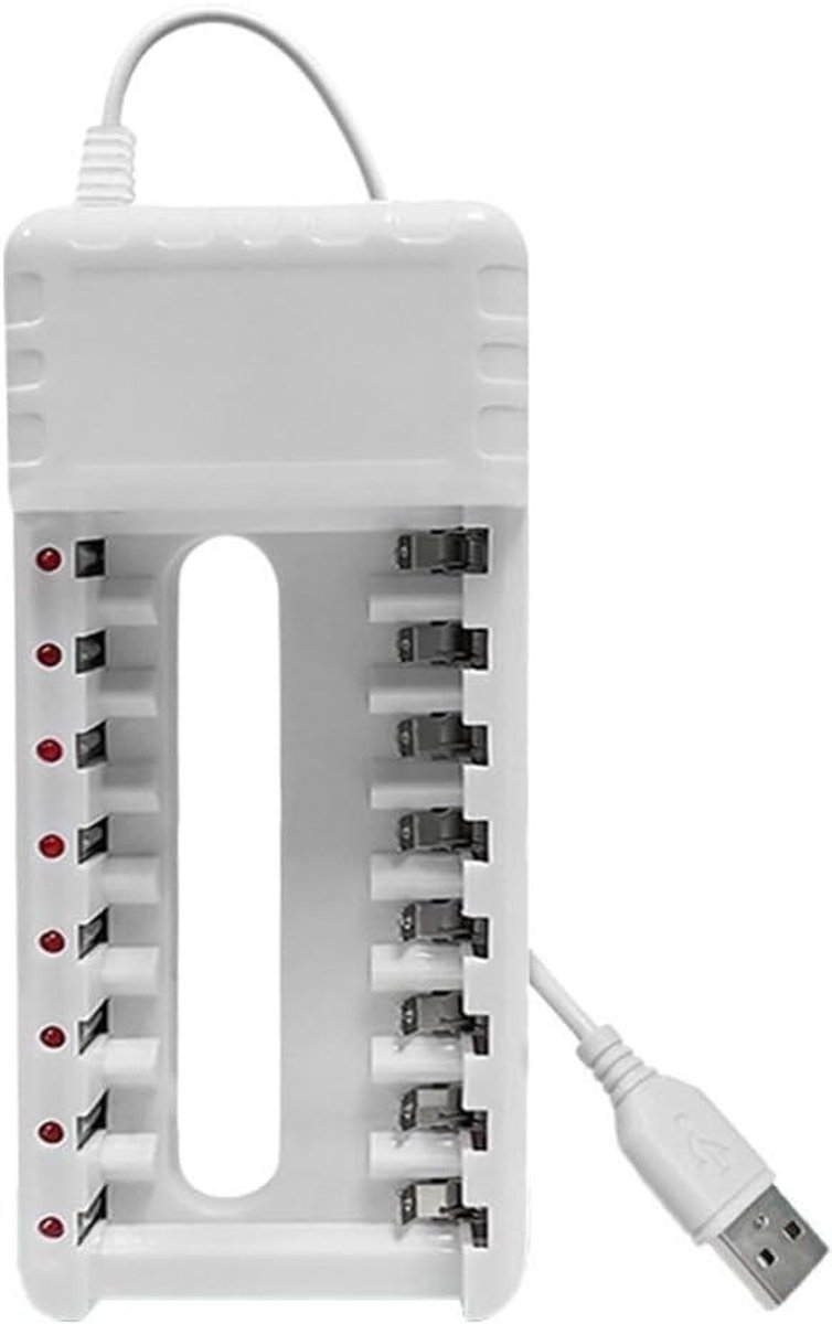 Batterijlader - Oplaadbare batterijen - Thuis opladen - 8 sleuven - 18 x 9 x 3 cm - Zwart