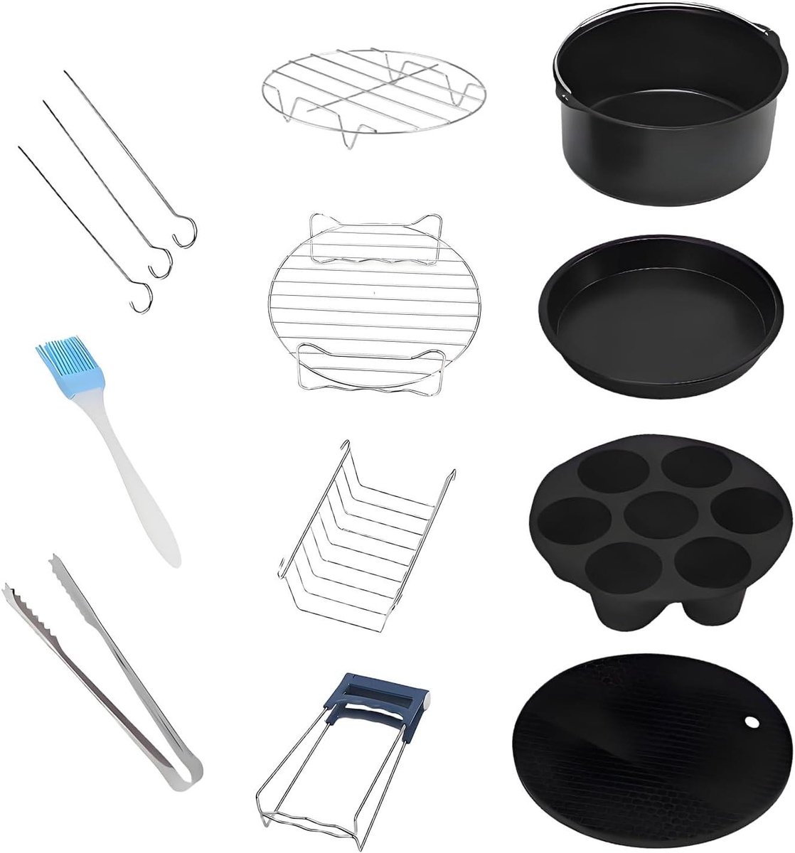 Heteluchtfriteuse Accessoireset - Airfryer Onderdelen - Bakken en Grillen - 13 Delig - 20 cm - Zwart