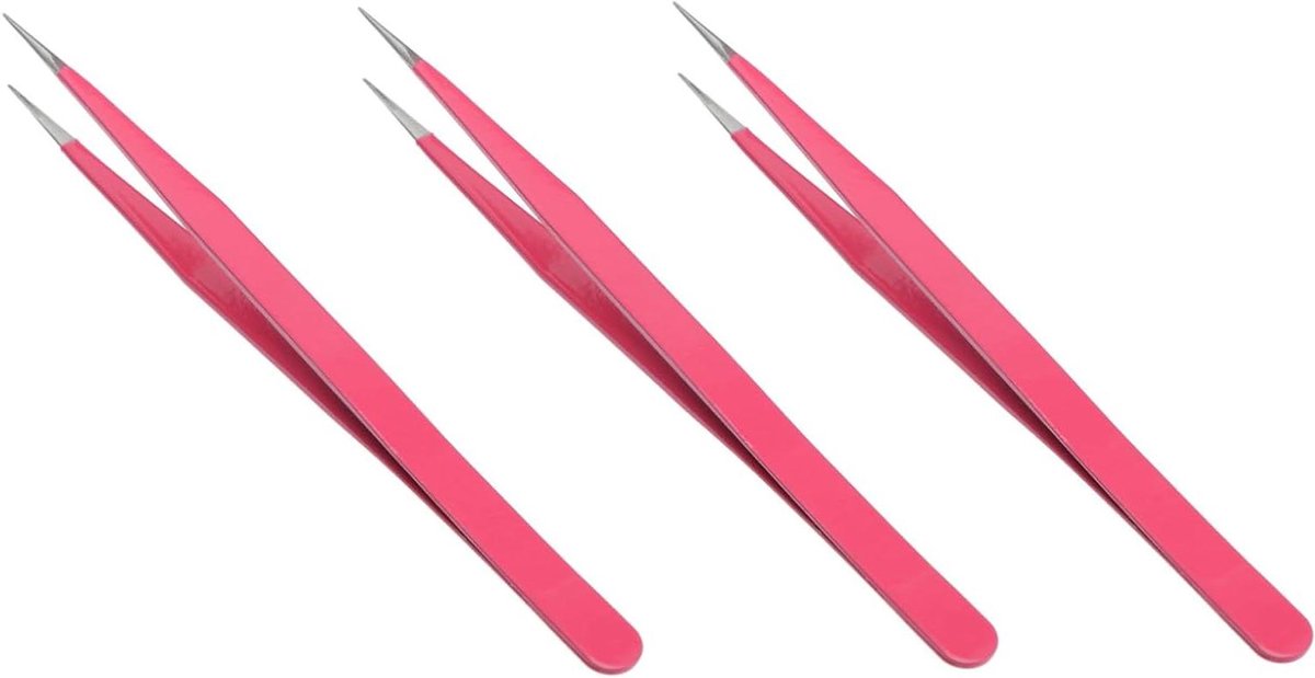Nagel Pincet Set - Wimper Tool - Nail Art DIY - Tweekoppig Ontwerp - 3 Stuks - Roze