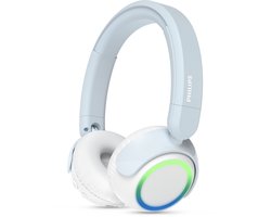 PHILIPS TAK4200BL On Ear draadloze opvouwbare hoofdtelefoon voor kinderen – 45 uur afspeeltijd, beperkt volume, Audio delen, laadkabel meegeleverd – Ambiant verlichting – Licht Blauw / Wit