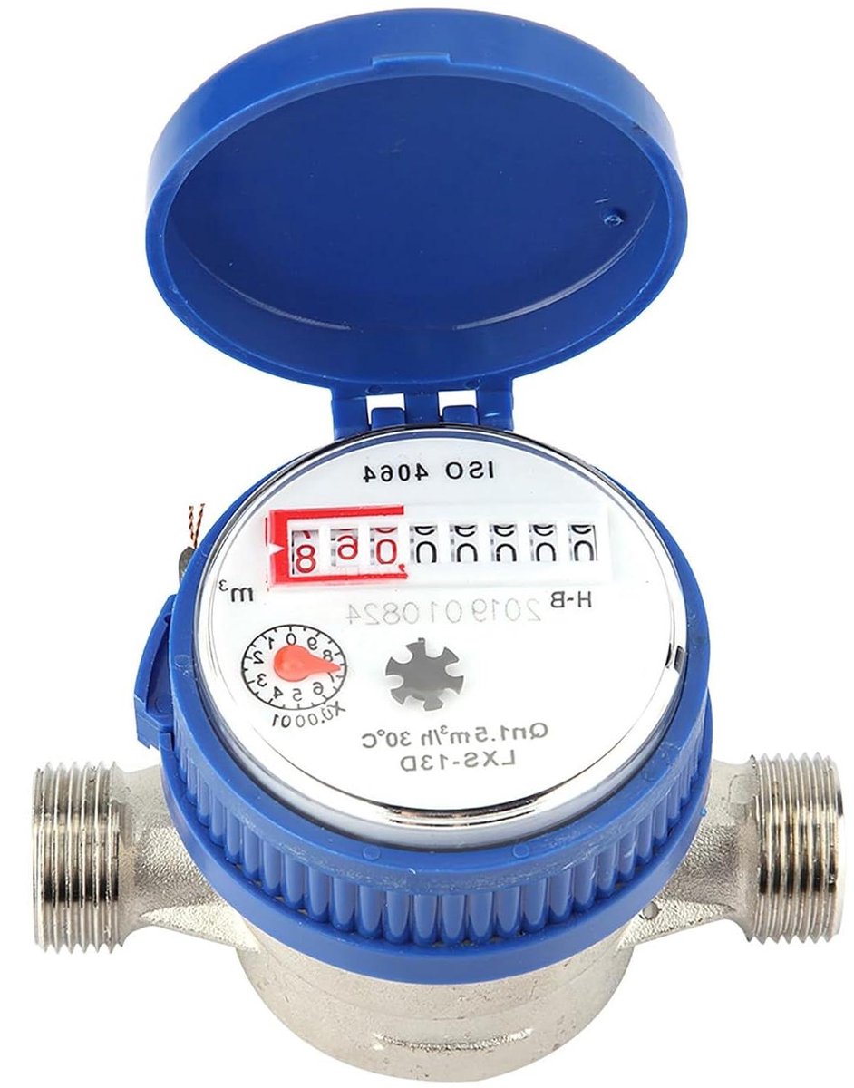 Mechanische Watermeter - Stroommeter Koper - Waterverbruik Meten - Draaibare Wijzerplaat - 15 Mm - Blauw