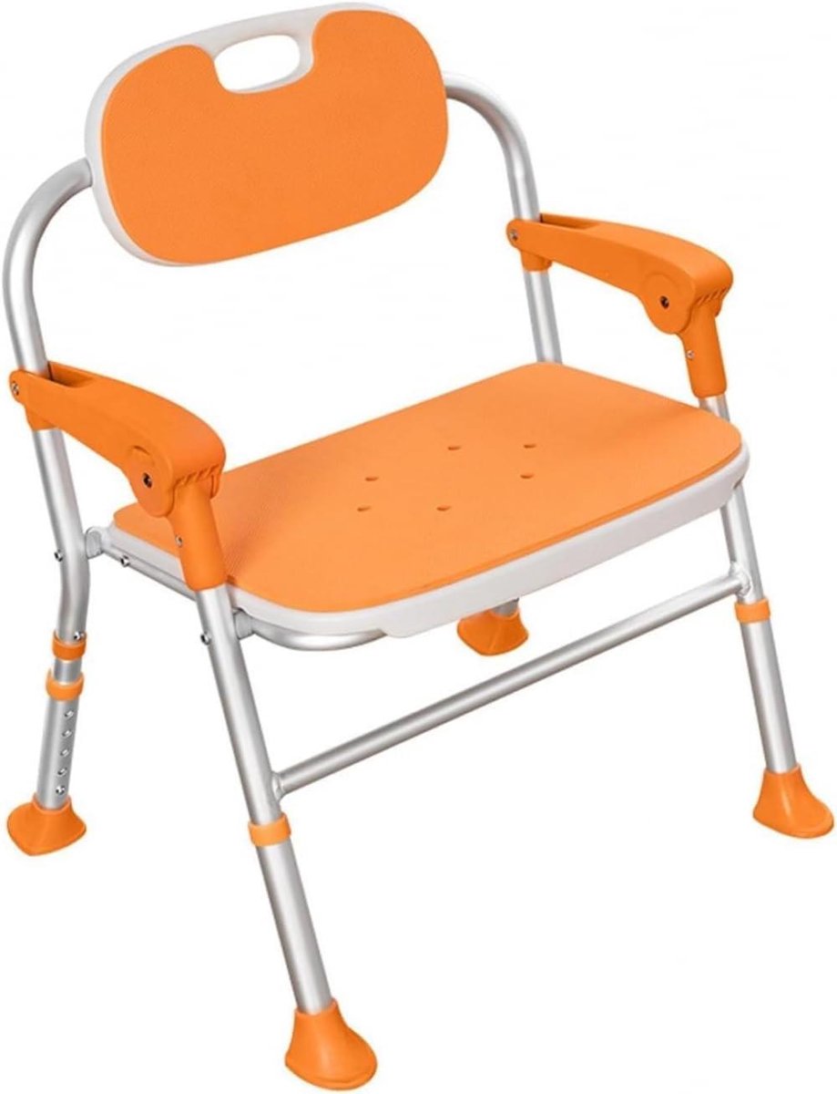 Douchestoel met Armleuningen - Douchestoel Opvouwbaar - Veilig Douchen - Zonder Montage - 5 Hoogtestanden - Oranje