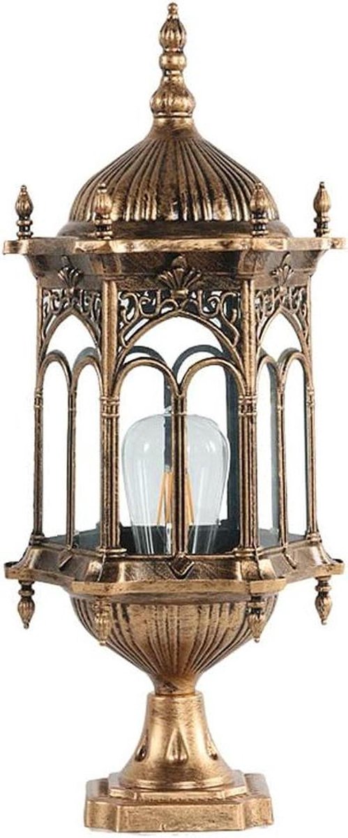 Buitenpaallantaarn - Tuinlamp Kolomlamp - Terras Verlichten - Regenbestendig Glas - 15x11x39cm - Koperkleur
