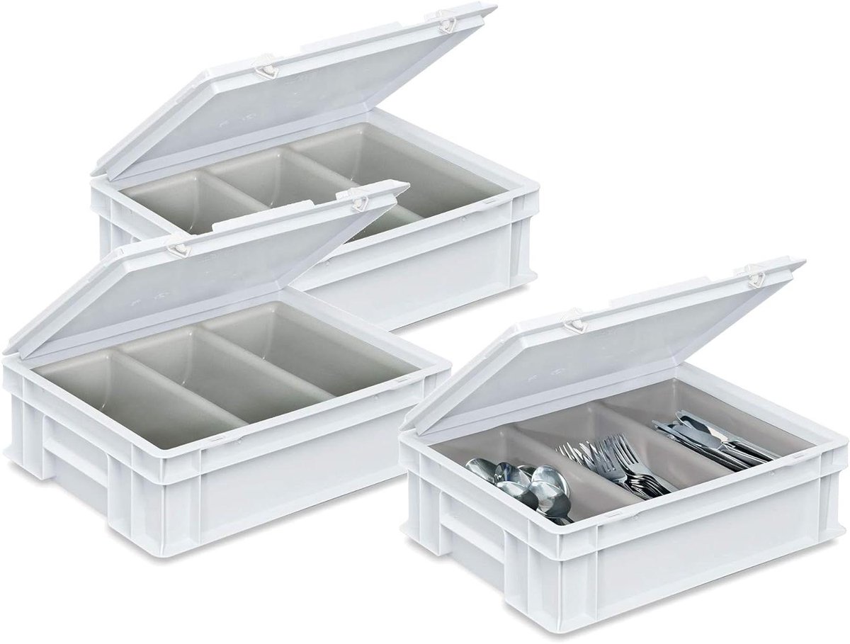 Bestekbak - Bestek Organizer - Keuken Organiseren - Met Deksel - 400 x 300 x 130 mm - Wit