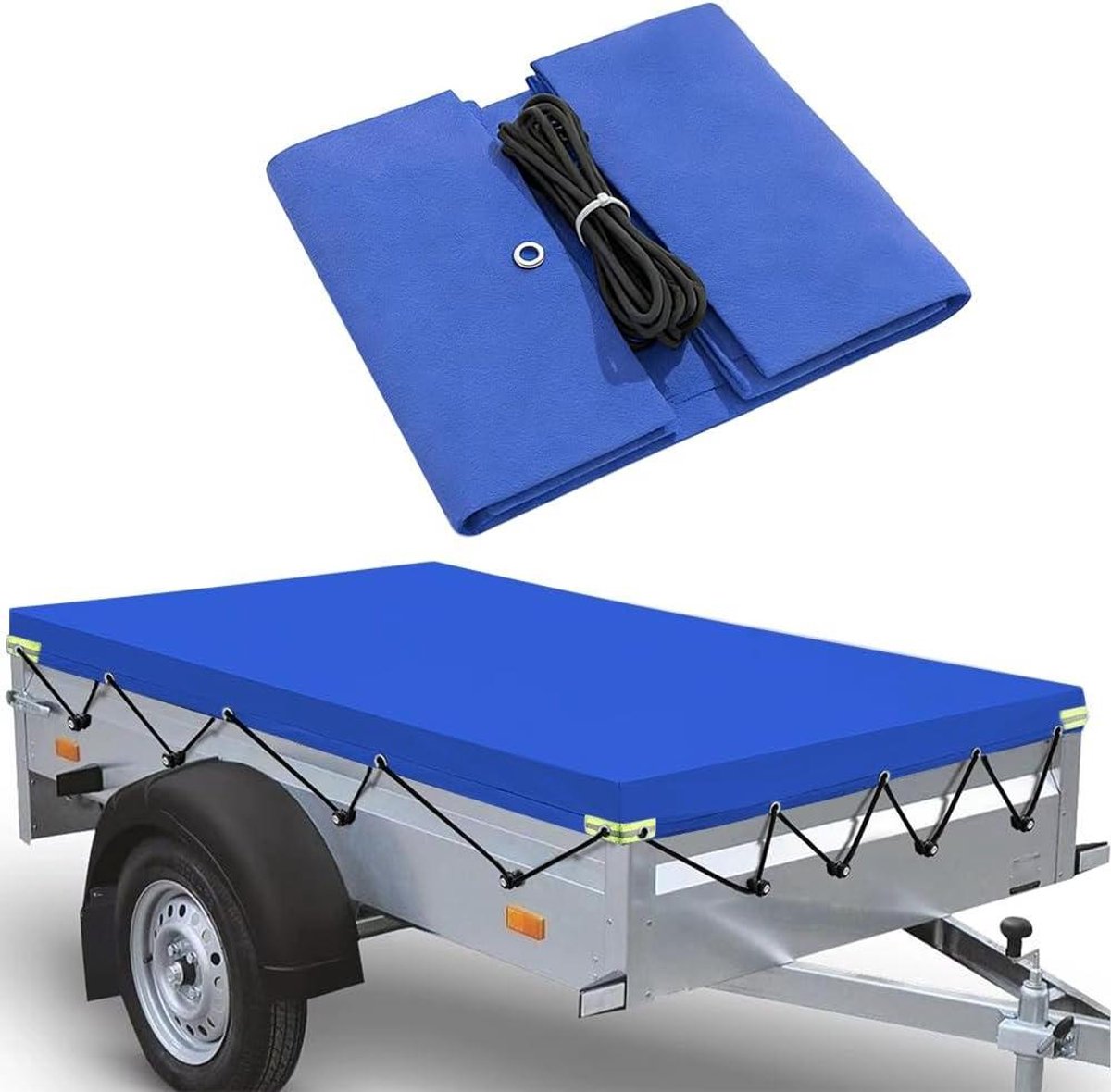 Aanhangerzeil - Dekzeil Plat - Aanhanger Afdekken - Waterdicht met Oogjes - 2075 x 114 cm - Zwart