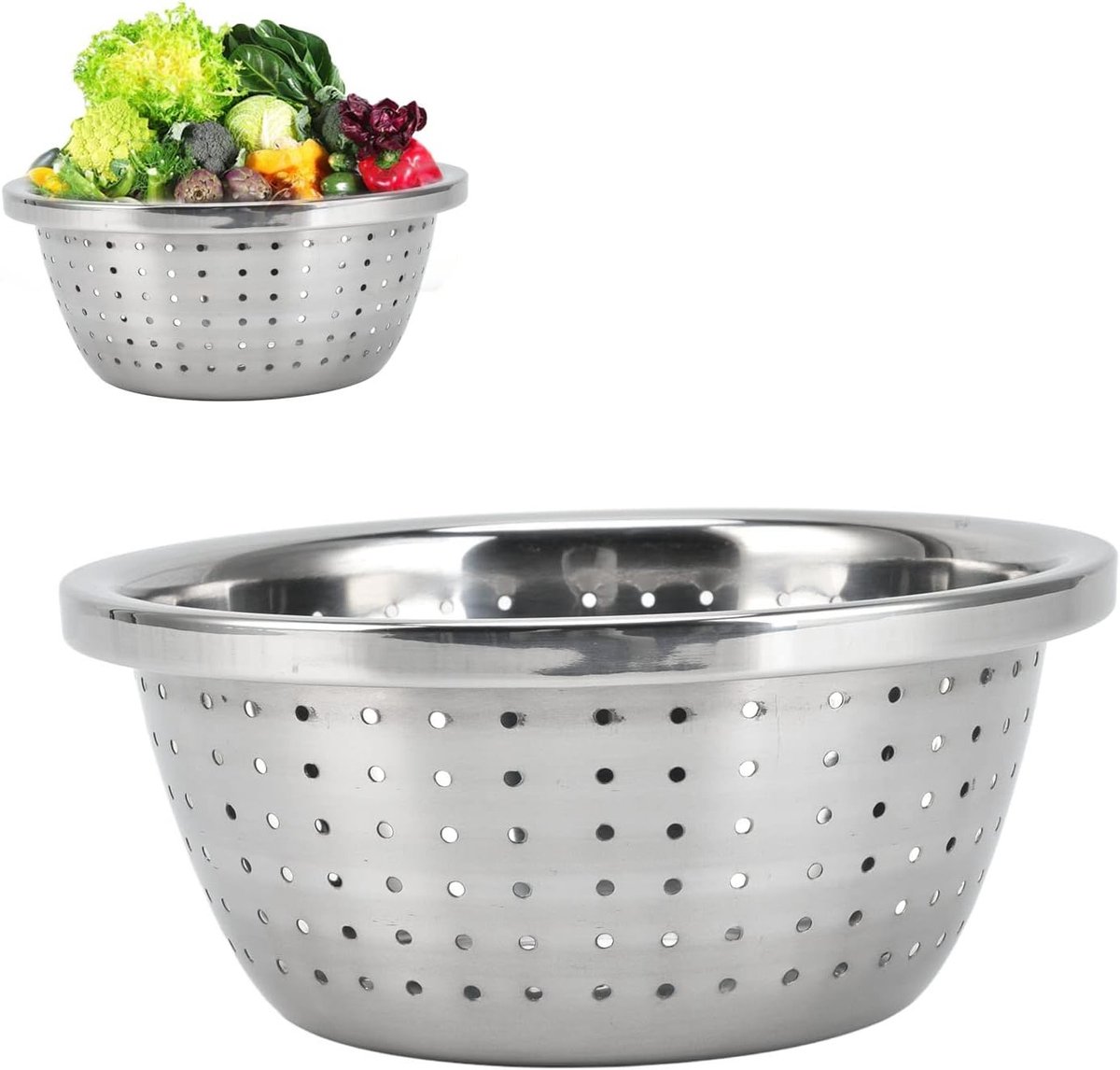 RVS Saladespoeler en Groentebak - Duurzame Colander Set voor Keuken en Huishouden (18 cm)