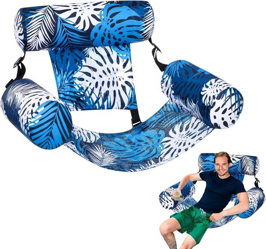 Luchtmatras met Rugleuning - Waterhangmat Zwembad - Ontspannen in Water - Draagbaar en Duurzaam - 76 x 405 cm - Blauw — afbeelding 3
