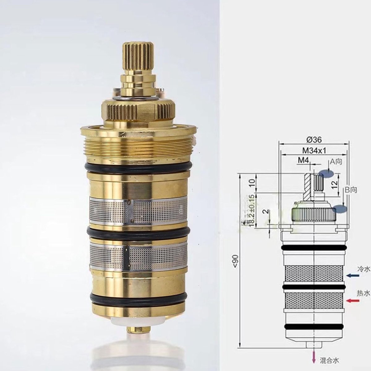 Thermostatische Klep Kern - Messing Cartridge Kraan - Douche Reparatie - Volledig Koper - 8 x 2.5 x 2 cm