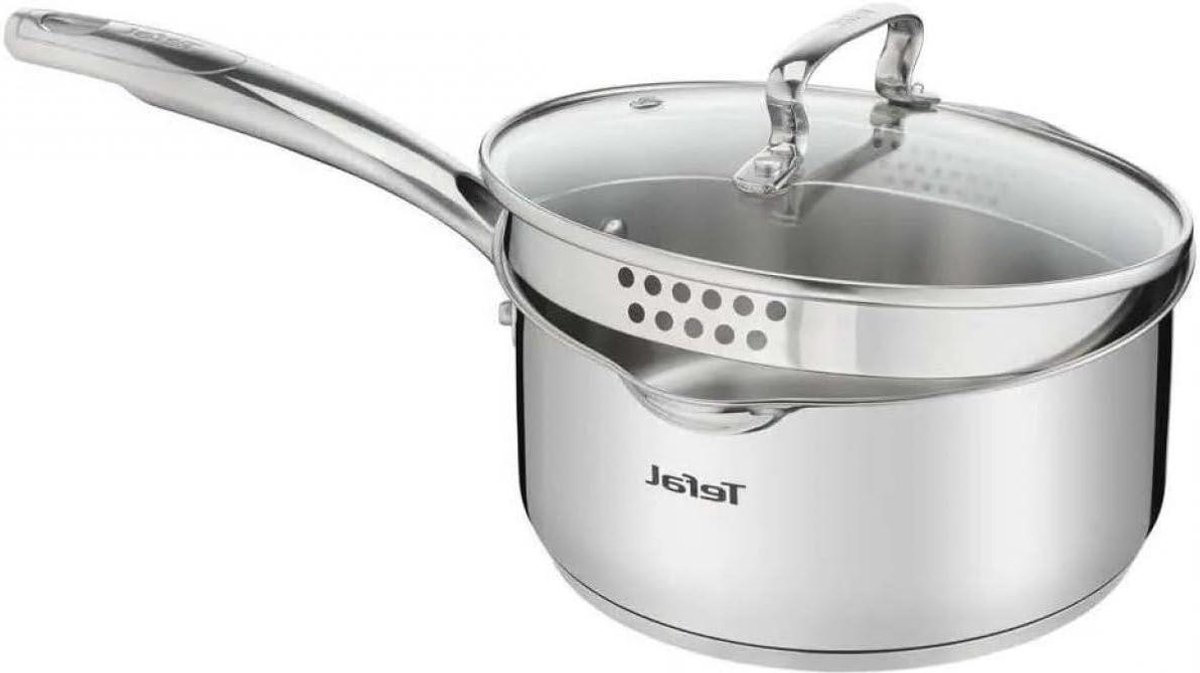 Braadpan Rond - Kookpan Stoofpan - Algemeen Koken - Speciaal Zeefdeksel - 1.3 Liter - Zilver