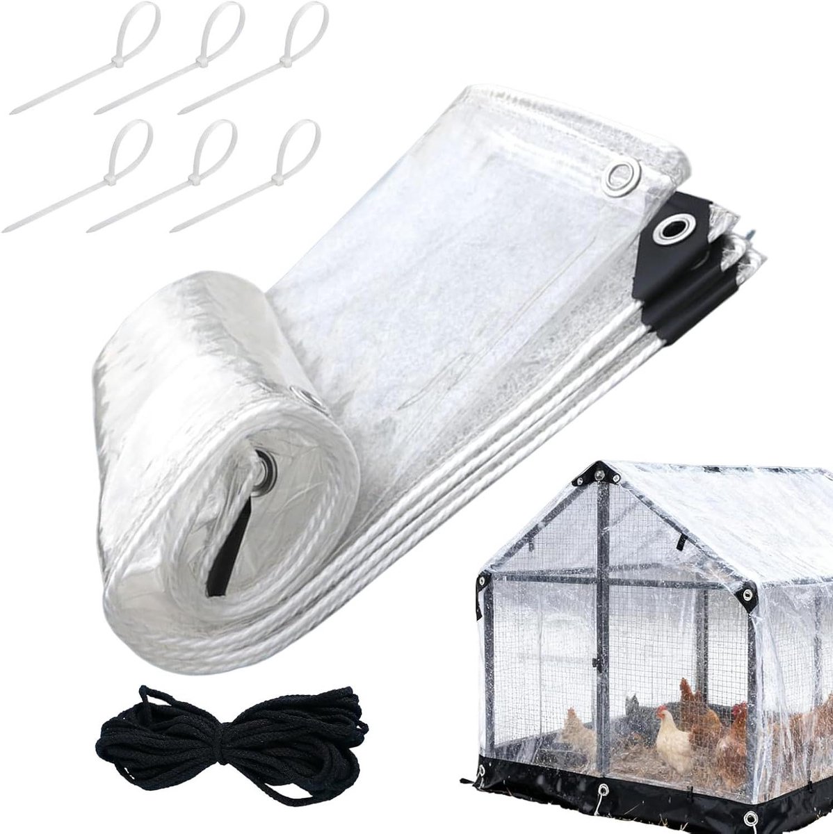 Kippenhokhoes - Pluimveebehuizing Zeil - Bescherming Dieren - Doorzichtig PVC Materiaal - 378L x 29B x 106H cm - Transparant