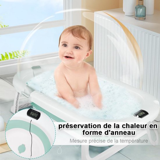 Opvouwbaar babybad - Babybadje met thermometer - Veilig badderen - Digitale temperatuurmeter - 80 x 50 x 23 cm - Groen — afbeelding 4