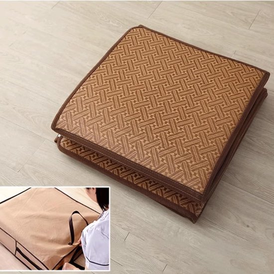 Rotan Vloermat - Japanse Tatami Mat - Zomerse Koelte - Ademend en Zweetabsorberend - 120x120cm (4 stuks) - Groen — afbeelding 5