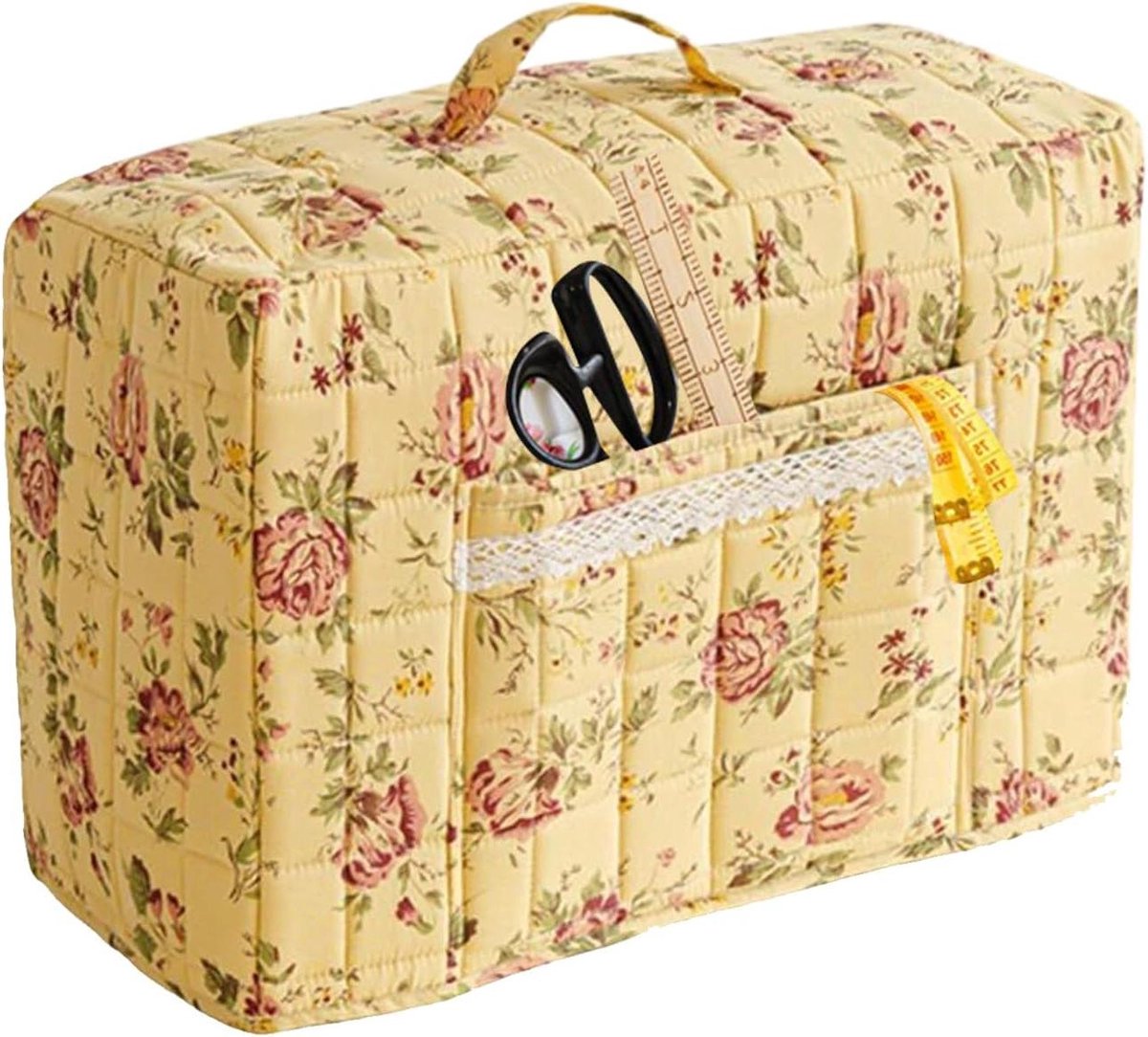 Naaimachinehoes - Beschermhoes Naaitas - Naaibehoeften Organiseren - Vintage Bloemenprint - 43 x 35 x 24 cm - Geel