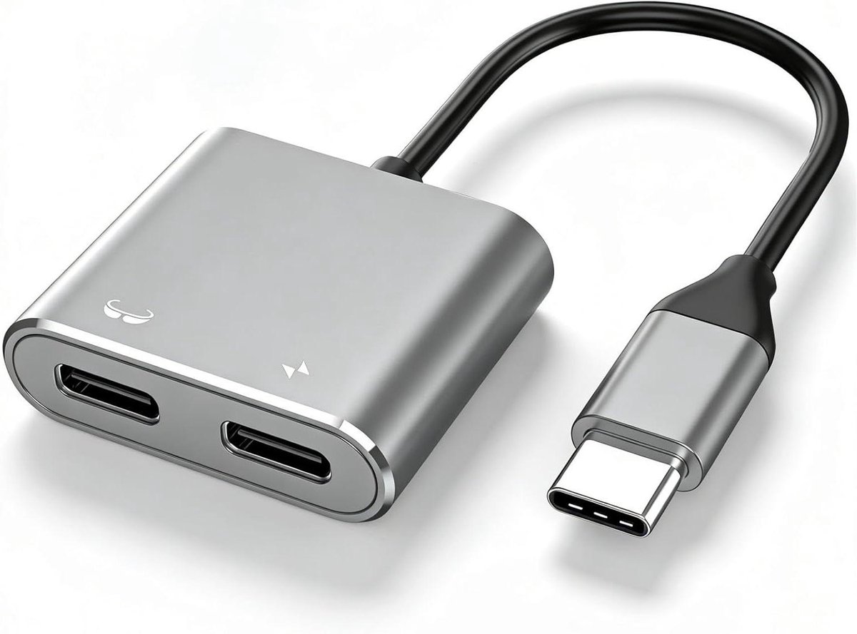 USB C Adapter - Type C Converter - AR Bril Gebruiken - Dubbele Poort - 10 cm Kabel - Grijs