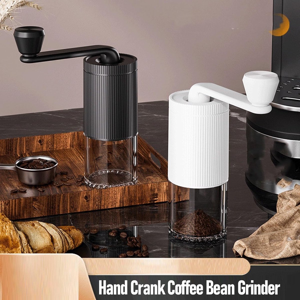 Handmatige Koffiemolen - Koffiebonenmaler - Verse Koffie Maken - Keramische Maalkern - 188g - Wit